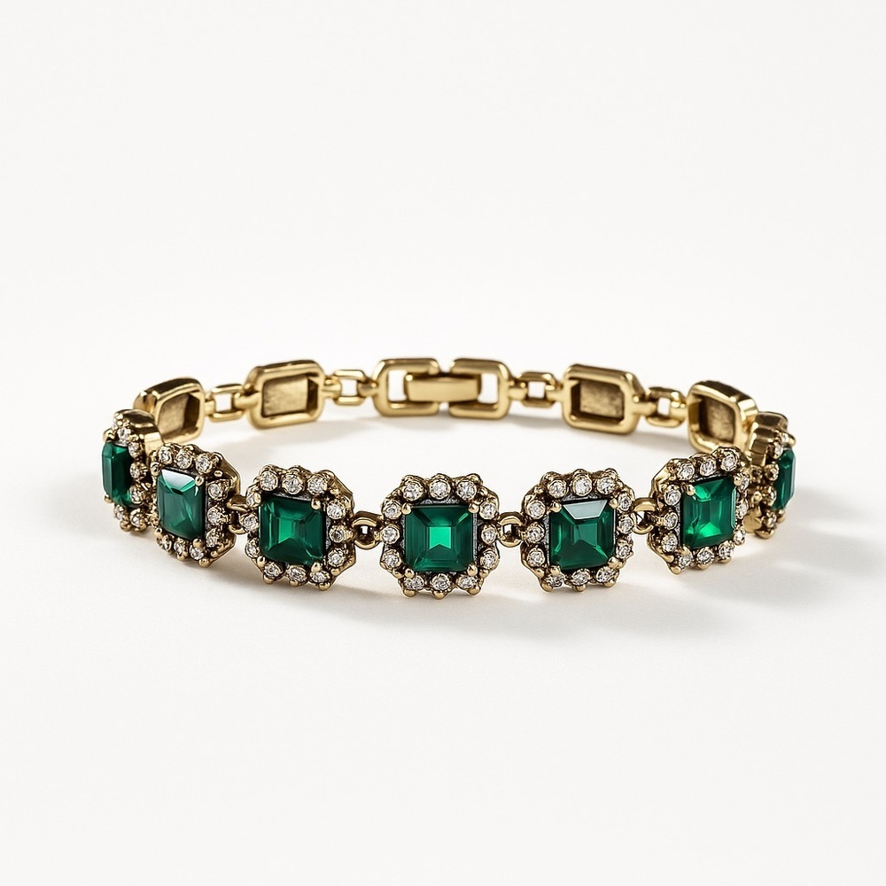 ⚜️💎 Classic Gold Bracelet with Emerald Green Crystals ❤️‍🔥💫